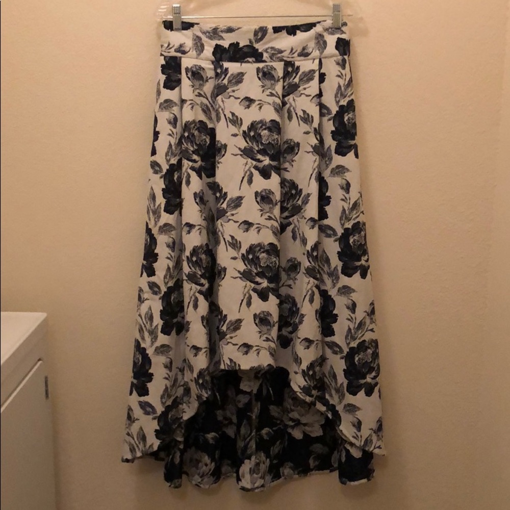 Navy floral high-low skirt